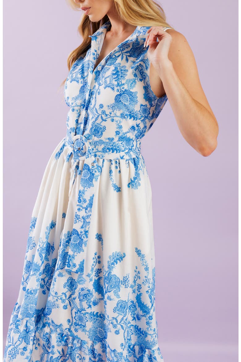 Floral Sleeveless Belted Shirtdress, Alternate, color, IVORY BLUE