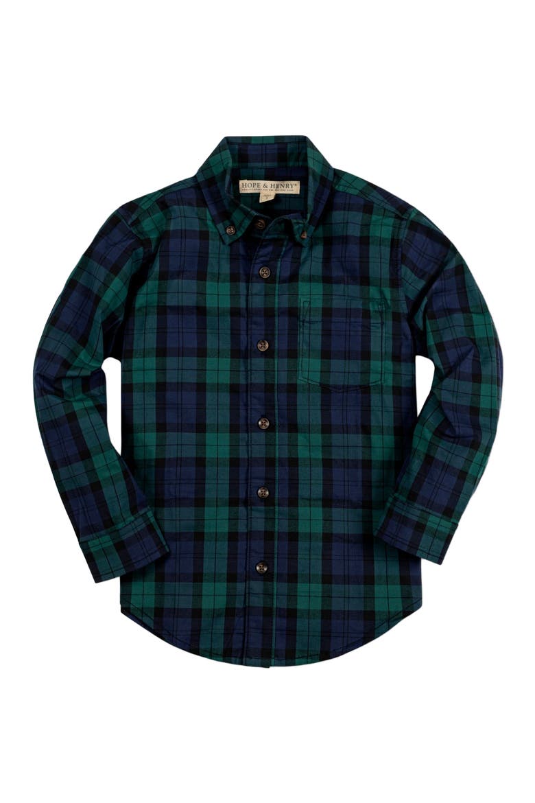 Boys' Organic Stretch Poplin Shirt, Kids, Main, color, Black Watch Tartan