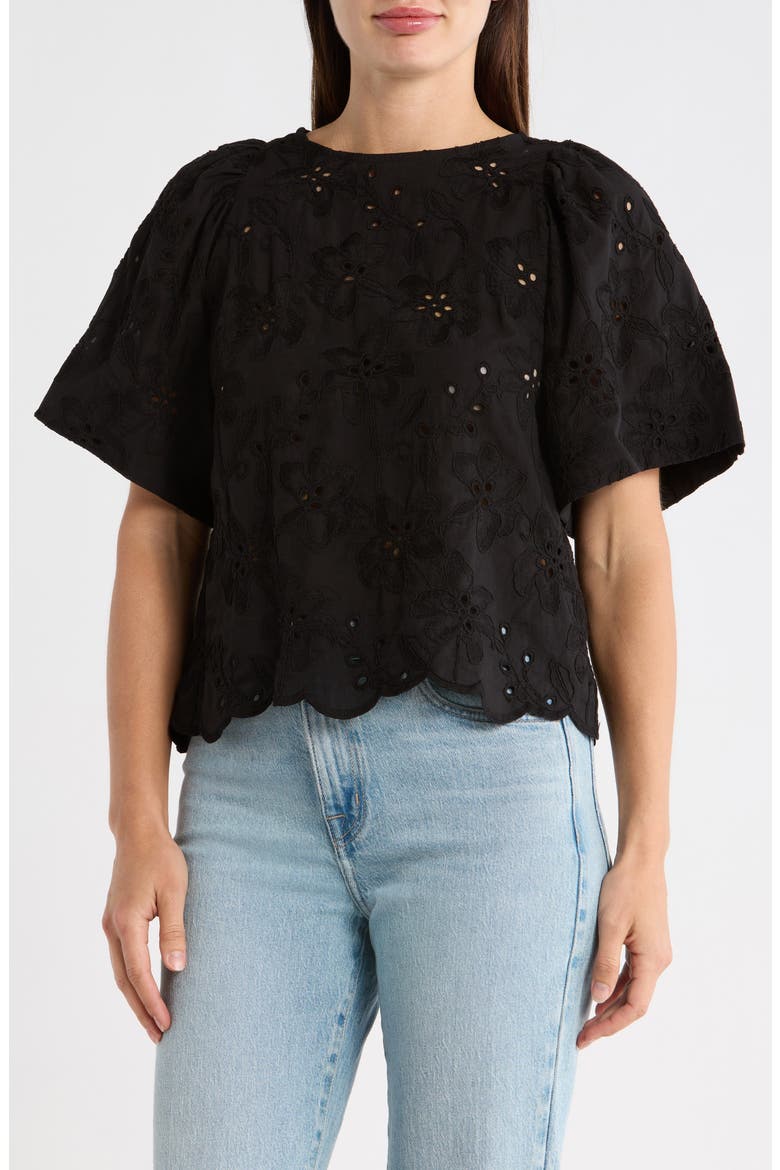 Allover Eyelet Top, Main, color, BLACK