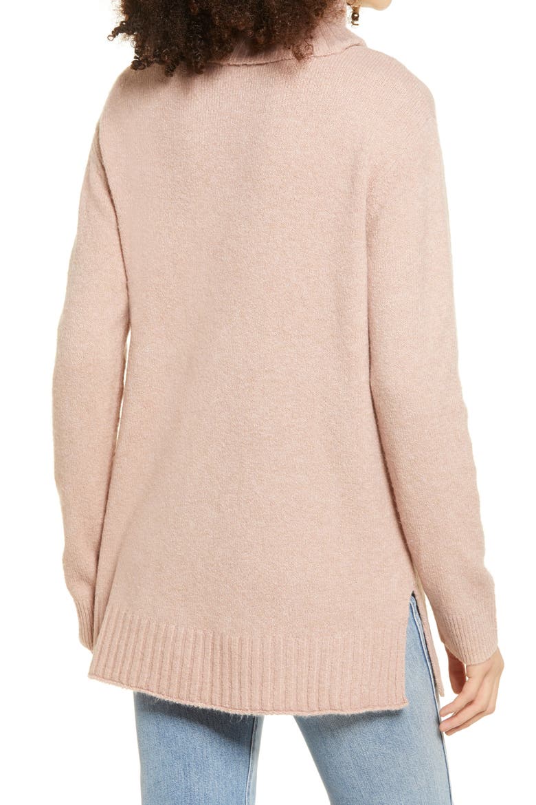 Longline Turtleneck Sweater, Alternate, color, PINK ADOBE