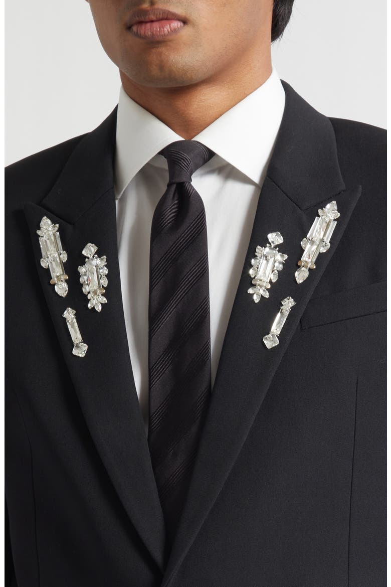 Rever Crystal Embellished Peak Lapel Blazer, Alternate, color, BLACK