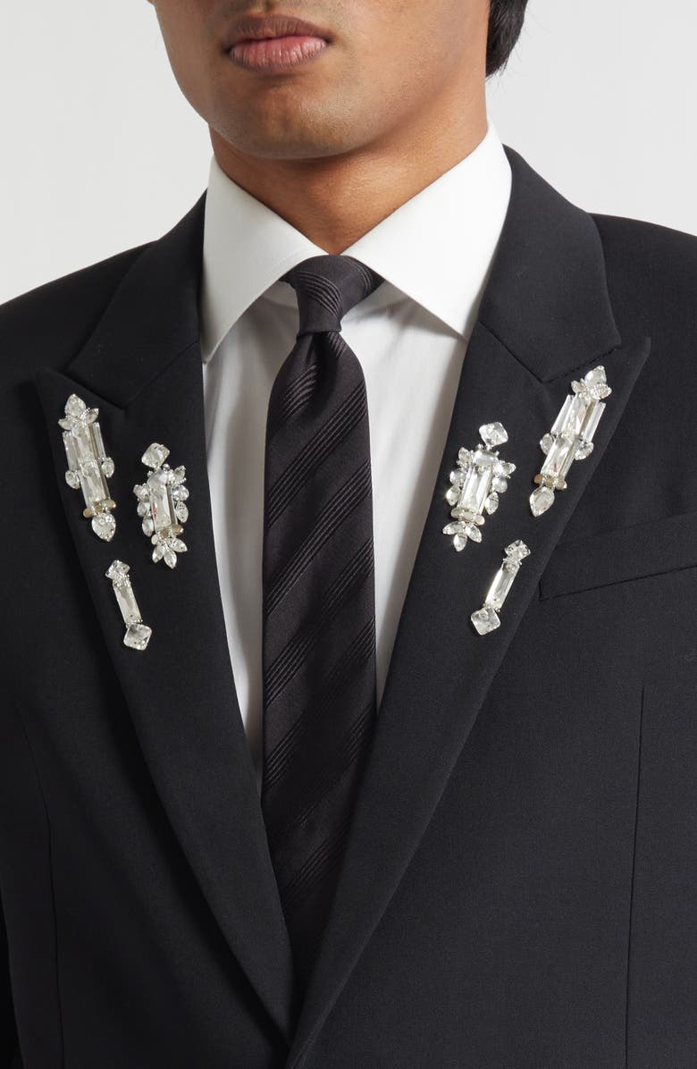 McQueen Rever Crystal Embellished Peak Lapel Blazer, Alternate, color, Black
