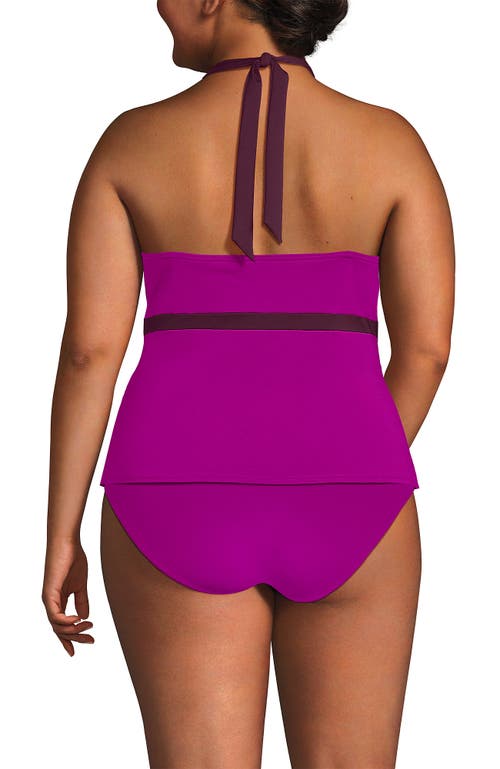 Lands' End Plus Size V-neck Halter Tankini Top In Crimson Rose/dark Wine