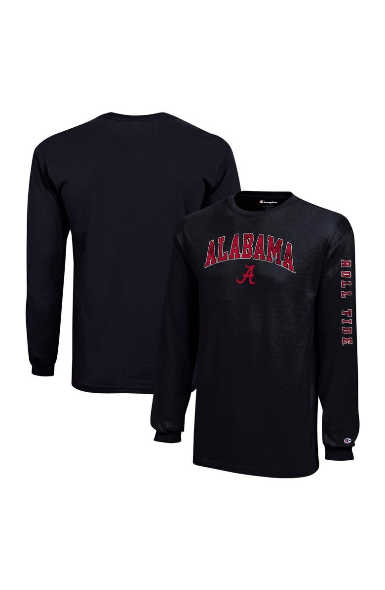 Champion Youth Champion Black Alabama Crimson Tide Distressed Arch Over Logo Long Sleeve T-Shirt, Main, color, Black