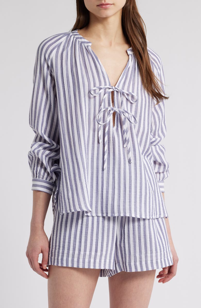 Rails Brielle Stripe Organic Cotton Gauze Tie Neck Top, Main, color,