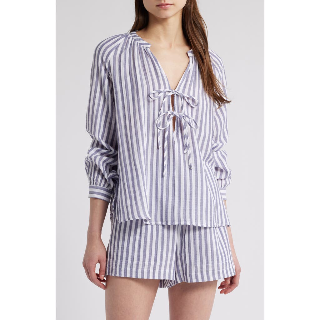 Rails Brielle Stripe Organic Cotton Gauze Tie Neck Top In Admiral Stripe