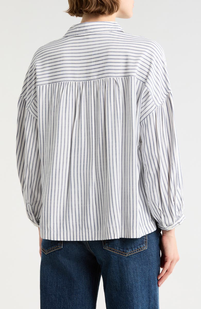 MAX STUDIO Stripe Half Button-Up Shirt, Alternate, color, Off White / Indigo
