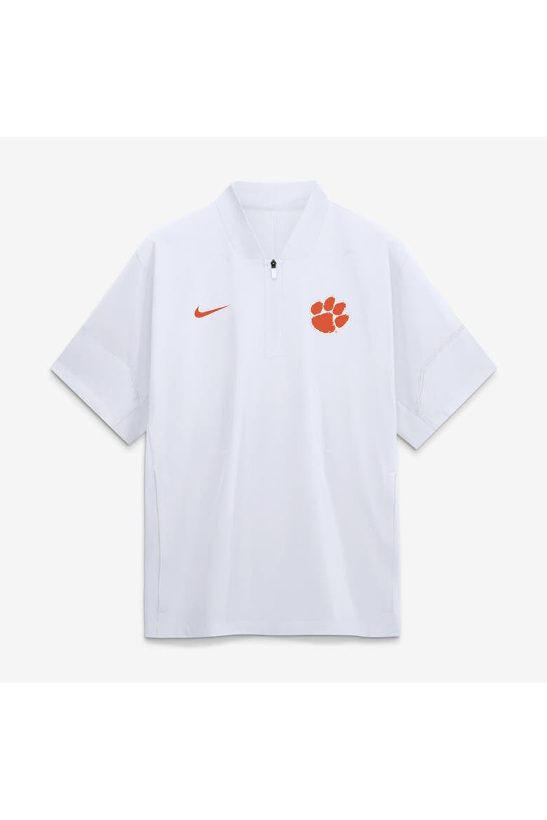 Men's Nike White Clemson Tigers 2026 Sideline Short Sleeve Quarter-Zip Coach Jacket, Main, color, White