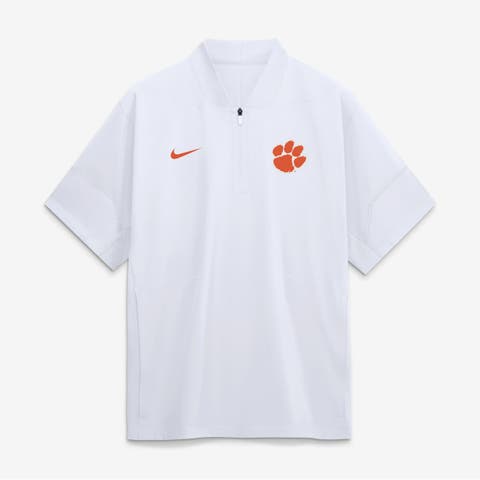 Men's Nike White Clemson Tigers 2026 Sideline Short Sleeve Quarter-Zip Coach Jacket