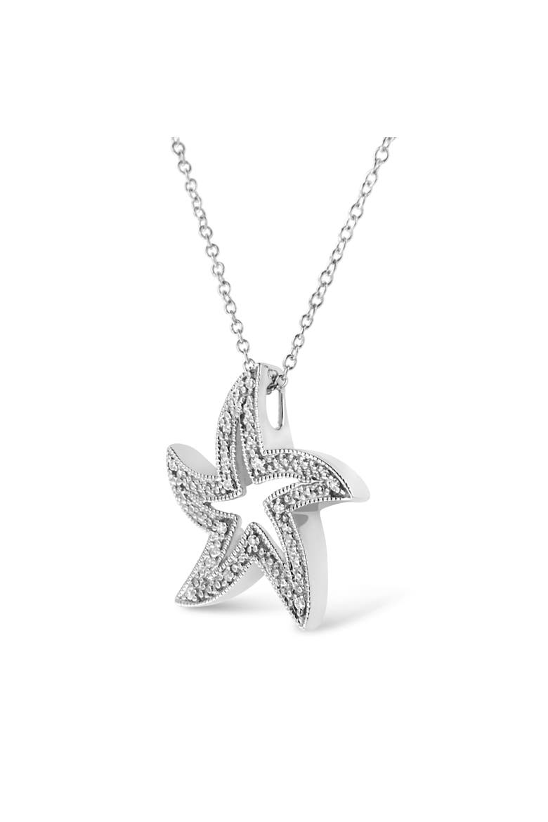 .925 Sterling Silver Open Diamond Accent Starfish Pendant Necklace, Alternate, color, White