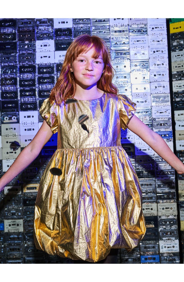 Tea Collection Metallic Balloon Skirted Dress, Alternate, color, Metallic Gold