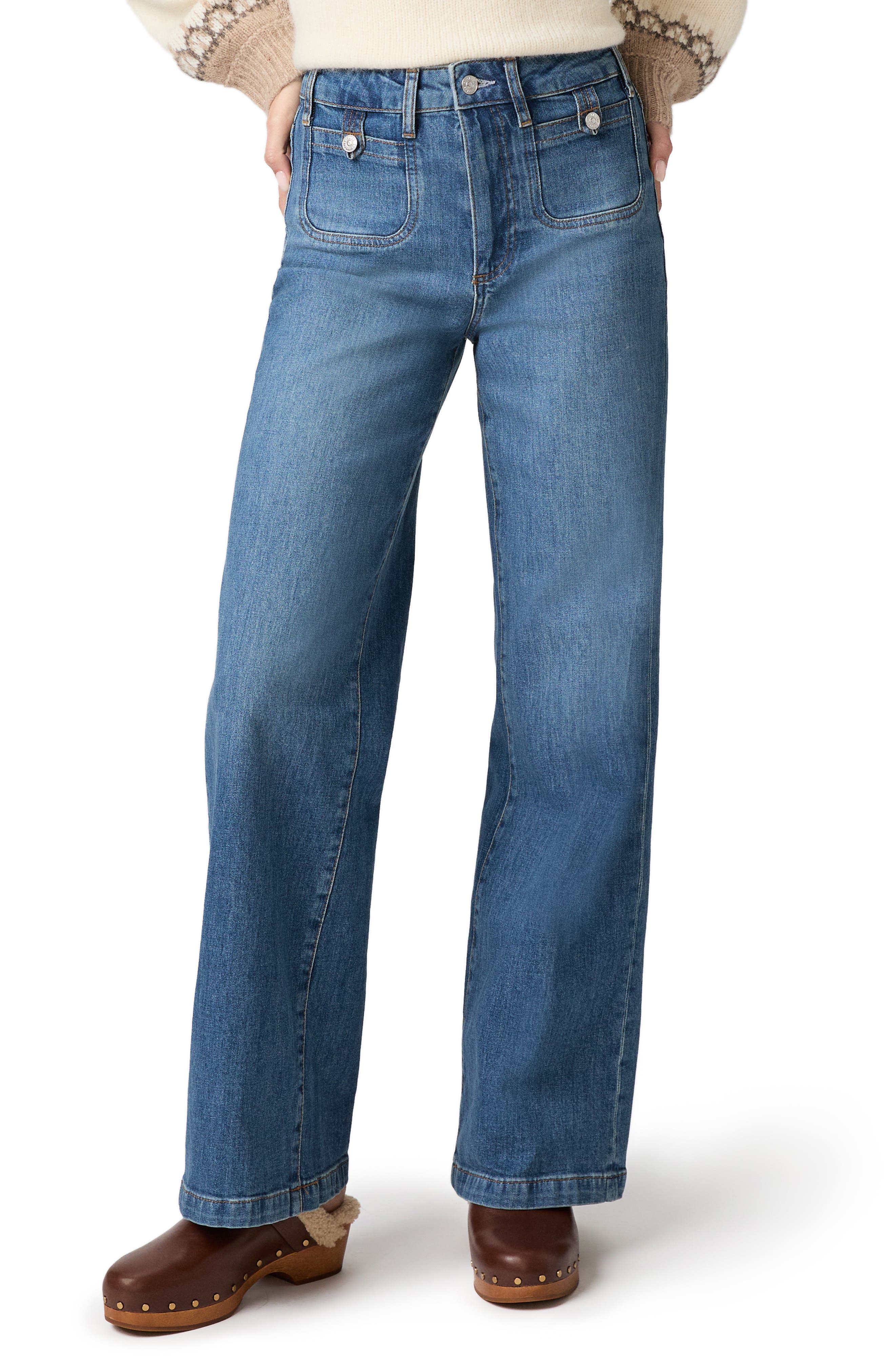 PAIGE Anessa Button Pocket High Waist Wide Leg Jeans
