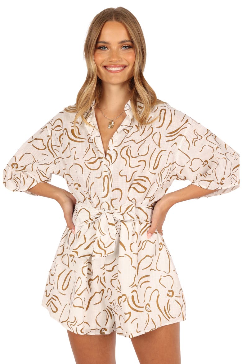 Kellie Cotton Romper, Alternate, color, WHITE/ BEIGE