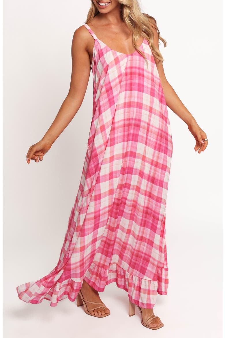 Perle Checkered Maxi Dress, Alternate, color, PINK CHECK