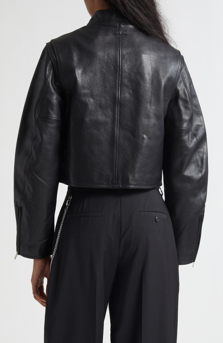 Alexander Wang Curved Sleeve Leather Crop Moto Jacket, Alternate, color, Black