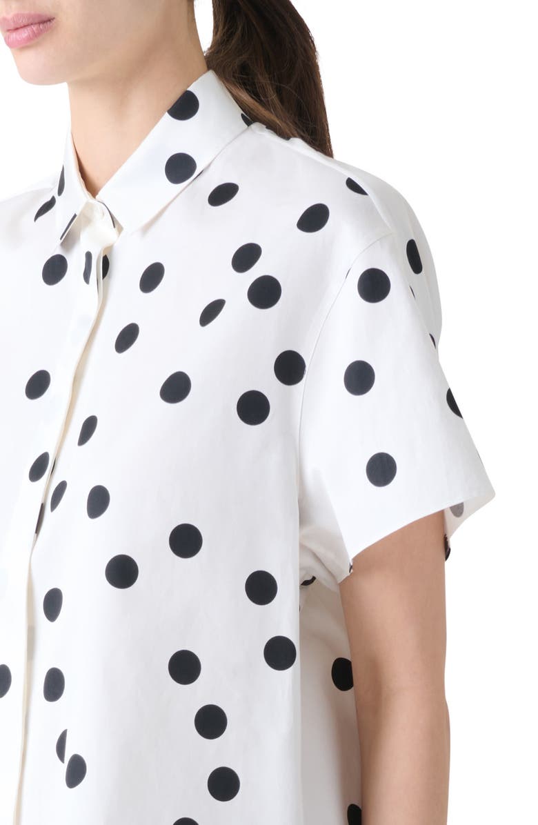 Akris punto Polka Dot Ruffle Cotton Poplin Shirt, Alternate, color, Cream-Black