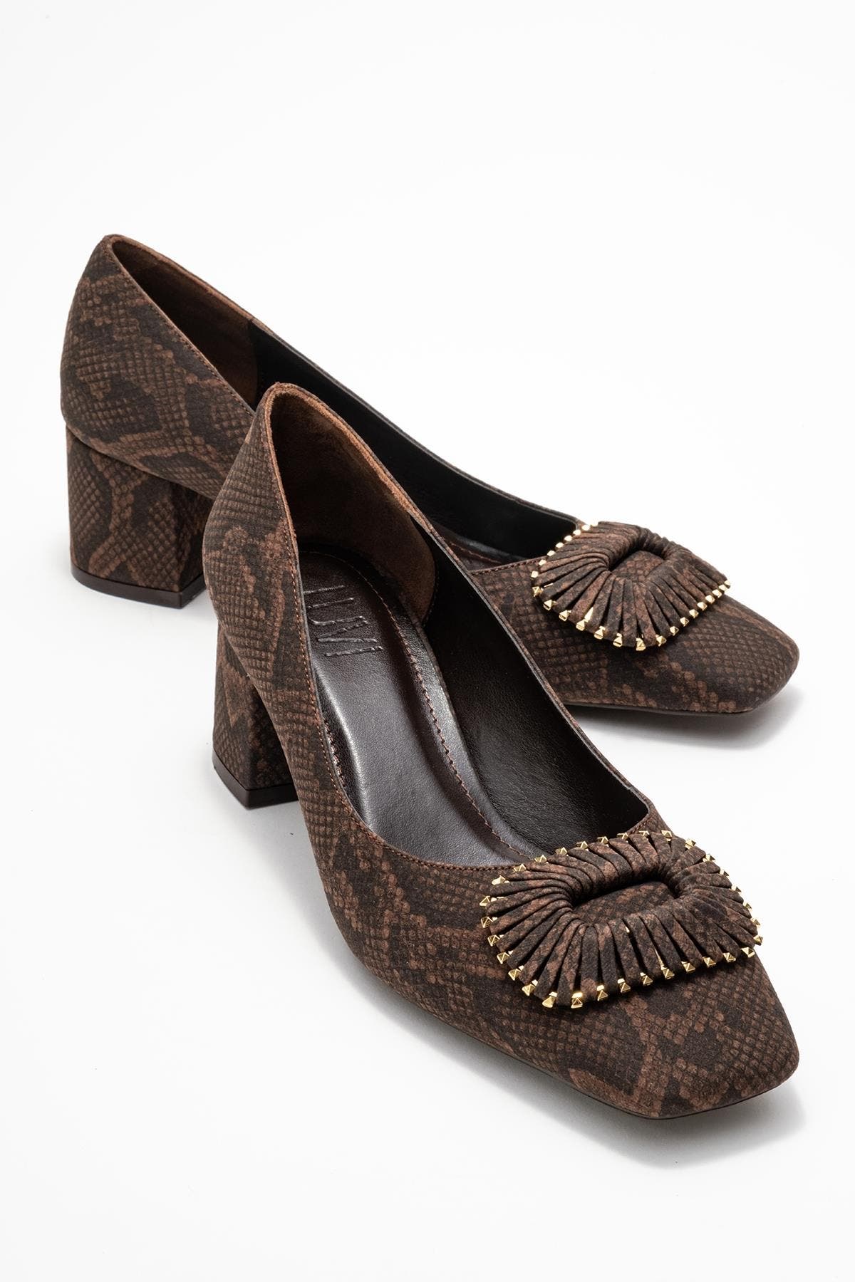 Velora Buckle Square Toe Block Heel Pump, Alternate, color, Brown Pattern