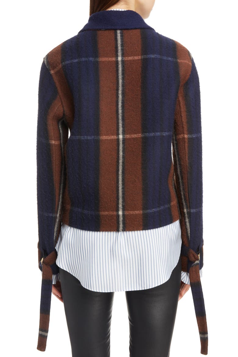 Plaid Fringe Trim Wool & Cashmere Jacket, Alternate, color, BLUE/ CHOCOLATE BROWN
