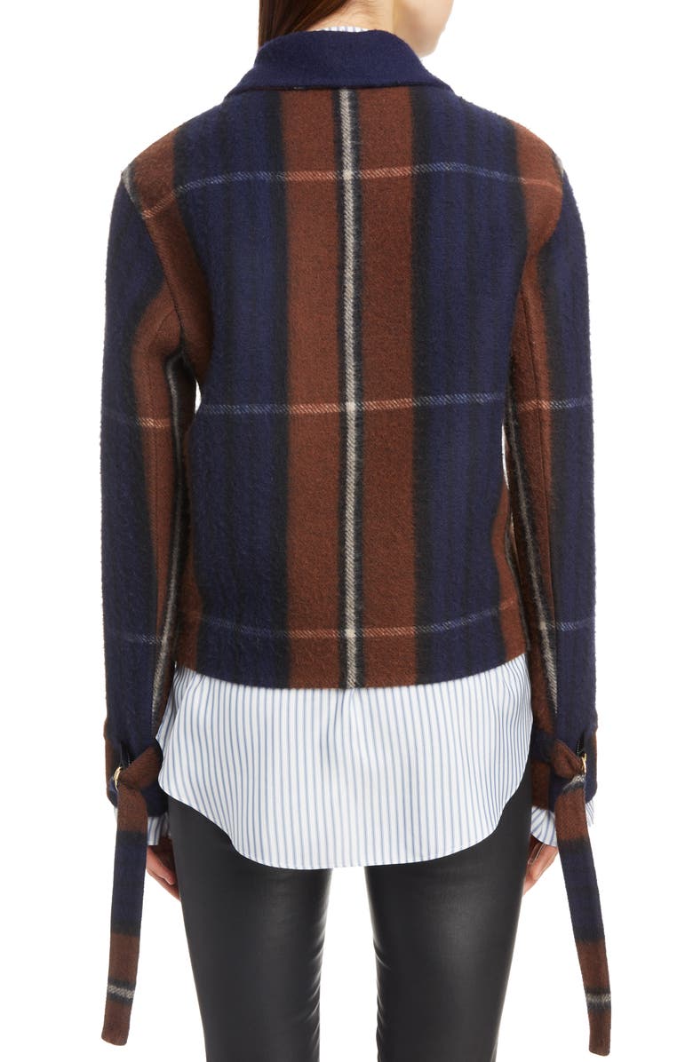 Loewe Plaid Fringe Trim Wool & Cashmere Jacket, Alternate, color, 