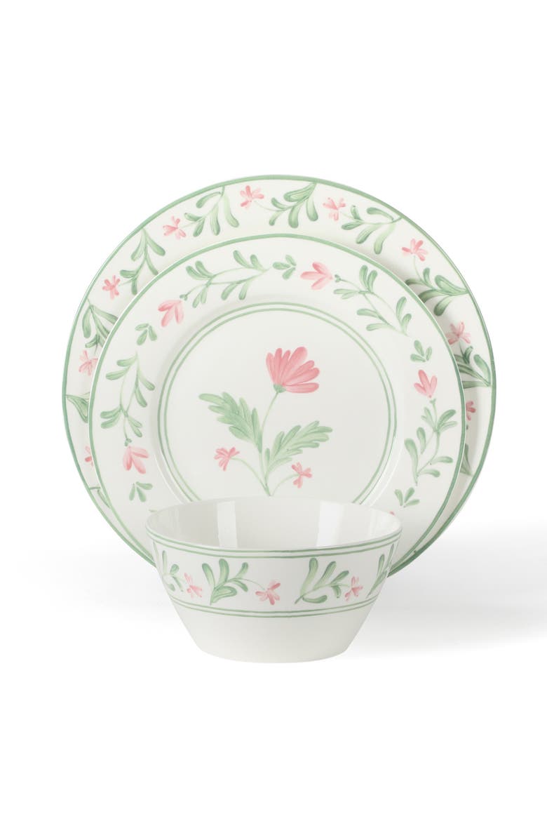 Maiden Crown 12-Piece Vegan Bone China Dinnerware Set, Floral Plates & Bowls, Service for 4, Alternate, color, Multicolor