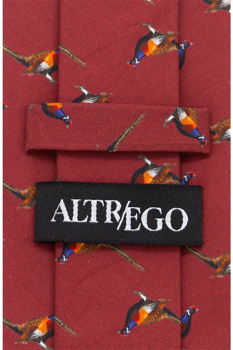 Pheasant Bird Cotton Tie, Alternate, color, MAROON
