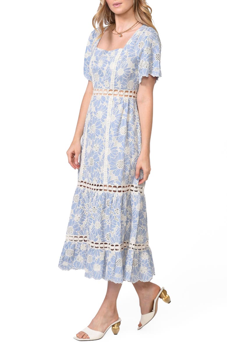 Adelyn Rae Hilda Embroidered Cotton Midi Dress, Alternate, color,