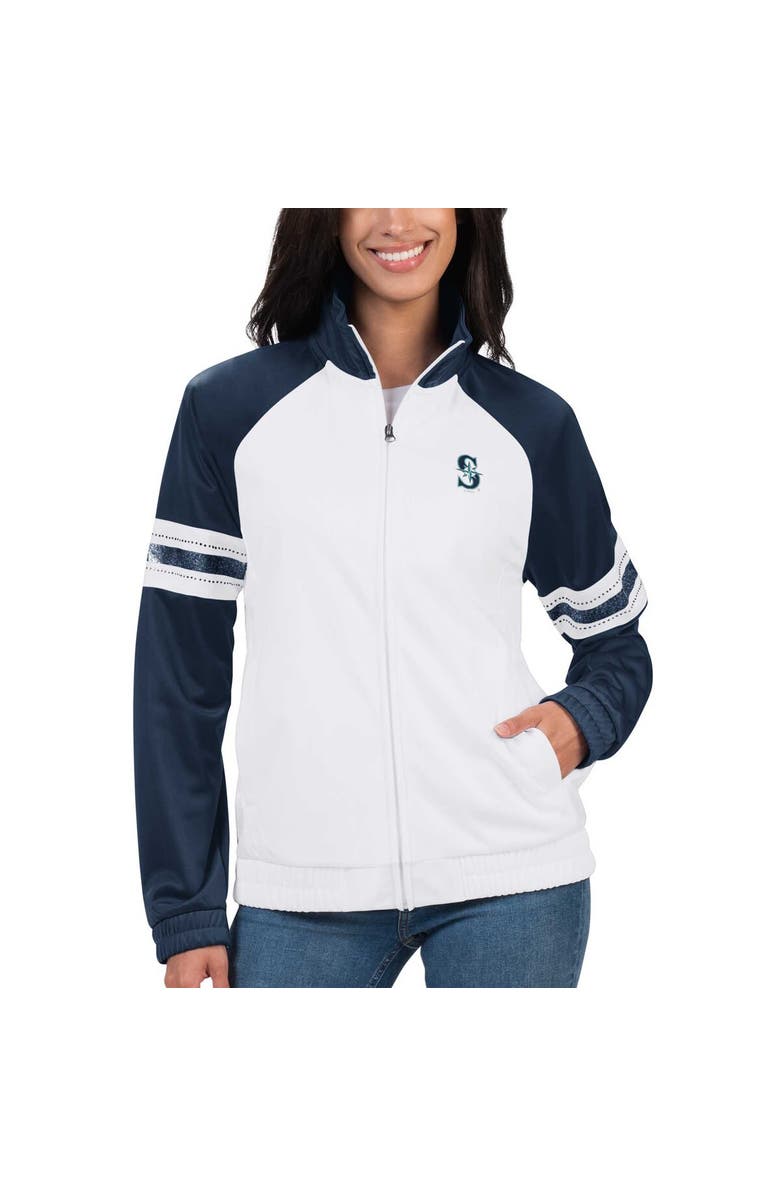 G-III 4HER BY CARL BANKS Women's G-III 4Her by Carl Banks White Seattle Mariners Show Up Raglan Full-Zip Track Jacket, Main, color, 