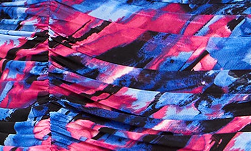 City Chic Robin Print Ruched Long Sleeve Body-con Dress In Blue