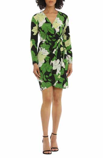 Floral Long Sleeve Faux Wrap Dress