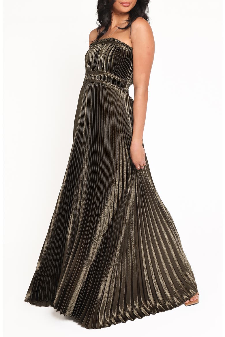 Angelique Strapless Pleated Maxi Dress, Alternate, color, OLIVE