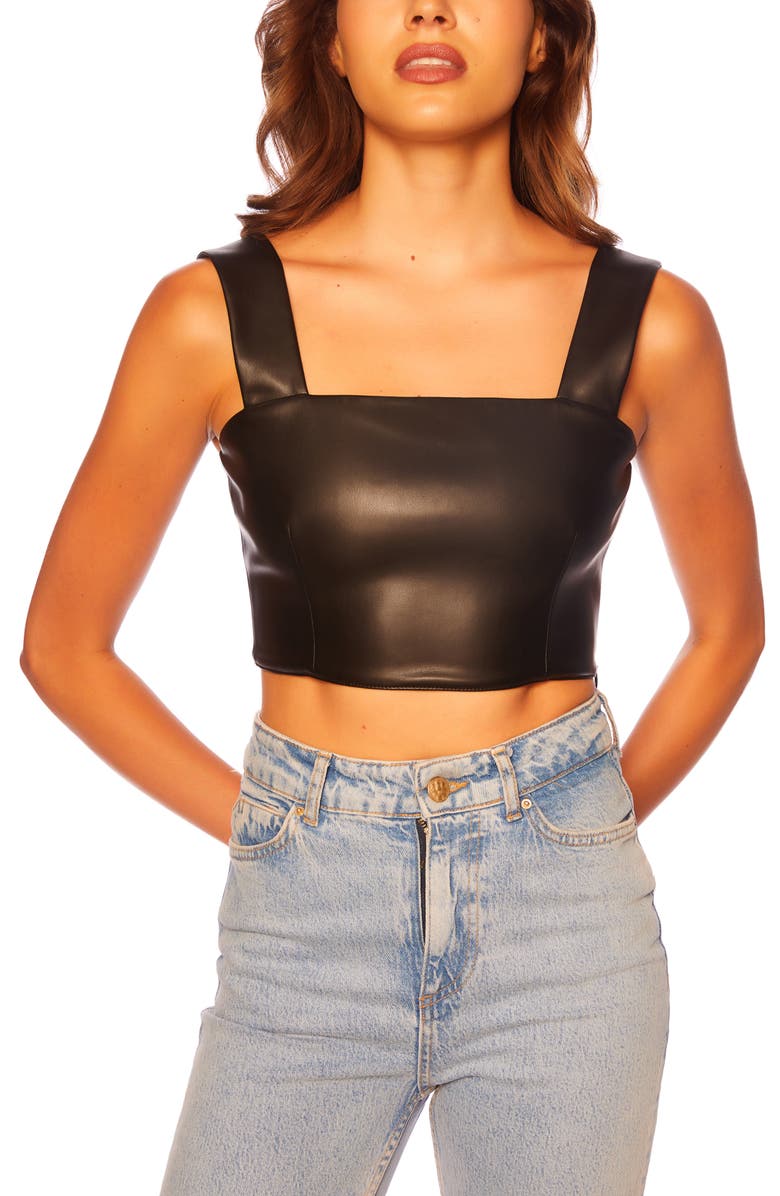 Susana Monaco Faux Leather Crop Tank, Alternate, color,