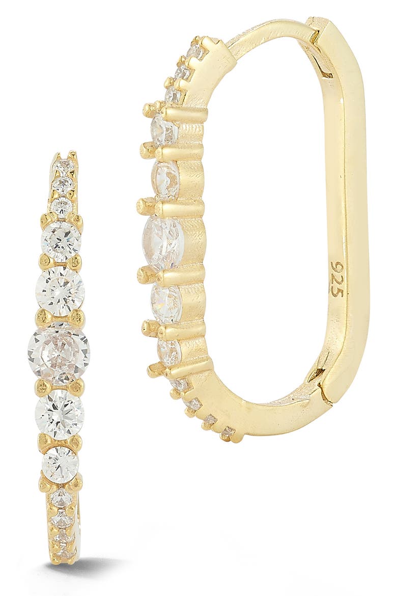 Cubic Zirconia Oval Hoop Earrings, Main, color, GOLD
