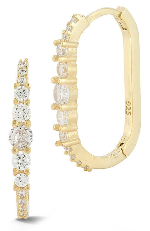 Cubic Zirconia Oval Hoop Earrings