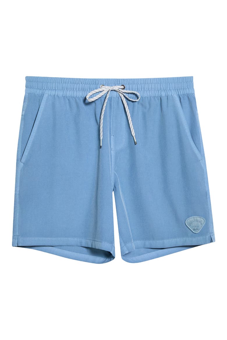 Every Other Day Wave Washed Layback Swim Trunks, Main, color, BLUE FOG