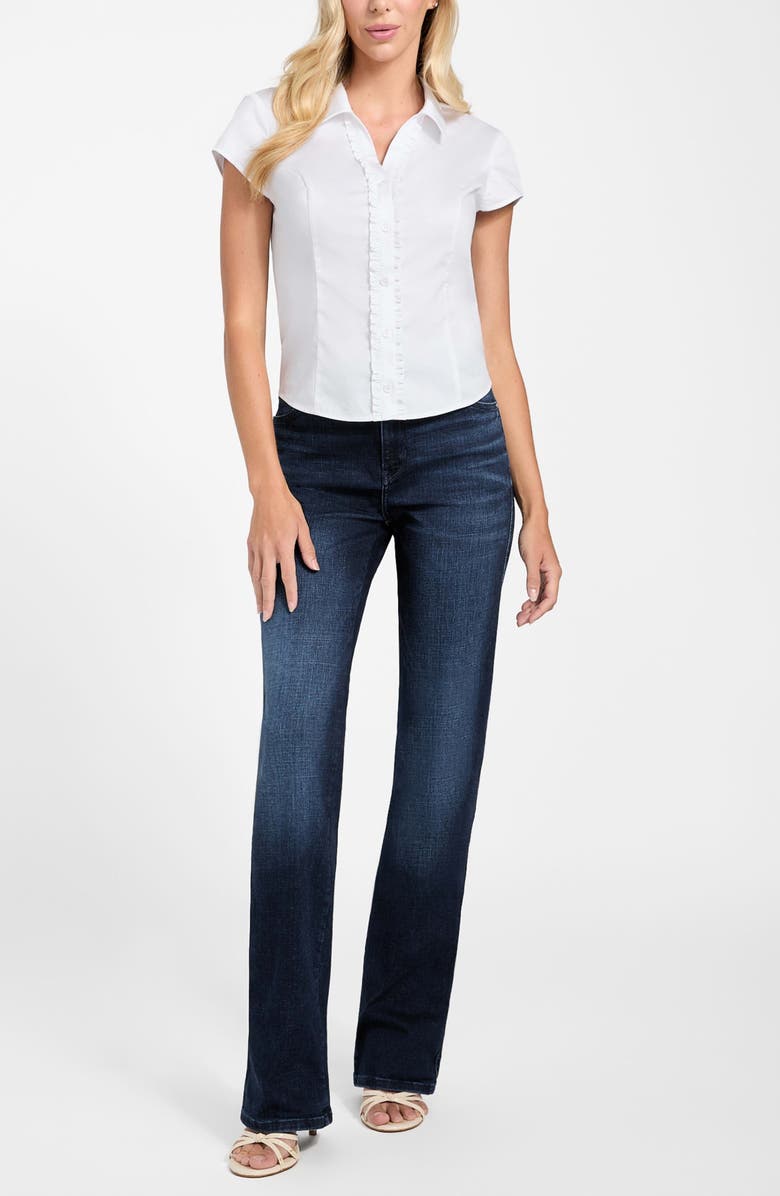 GUESS Katie Ruffle Trim Button-Up Shirt, Alternate, color, White