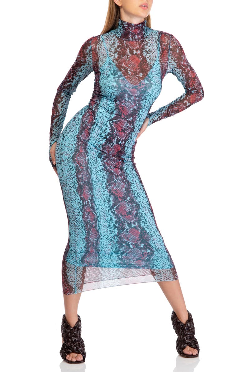 AFRM Shailene Long Sleeve Mesh Midi Dress, Main, color,