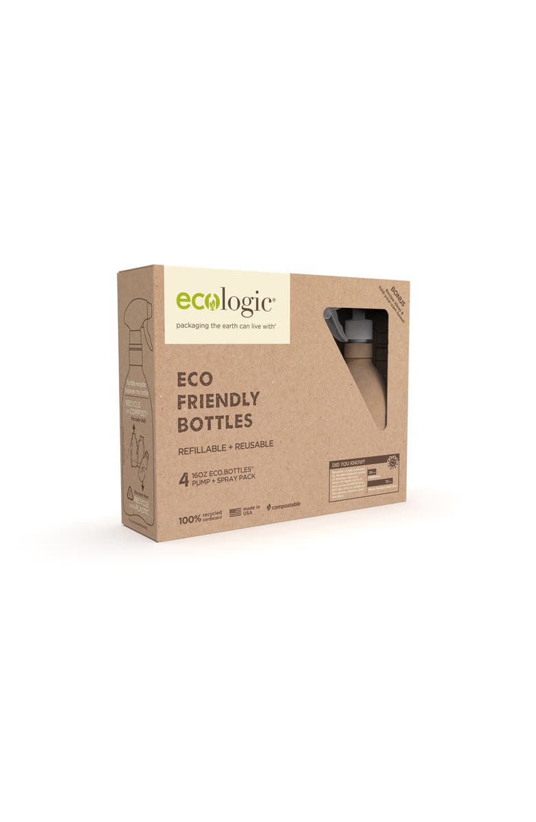 Ecologic Brands Kit of Four Refillable, Recyclable, Renewable, Containers ,Two Sprayers and Two Pumps, Alternate, color, Brown