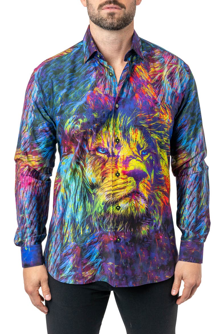 Fibonacci Liontrip 20 Multi Contemporary Fit Button-Up Shirt, Main, color, BLUE