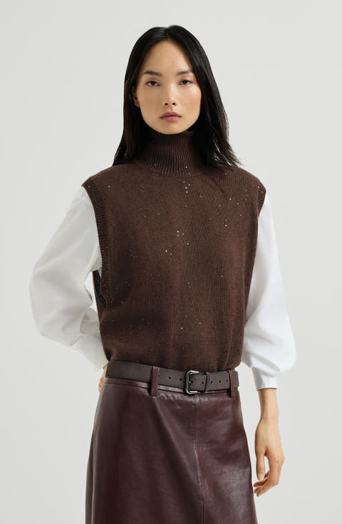 Cashmere and silk Diamond yarn turtleneck sweater vest