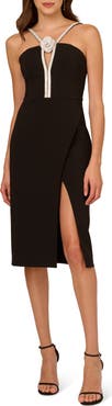 Adrianna Papell Rhinestone Rosette Halter Midi Sheath Dress