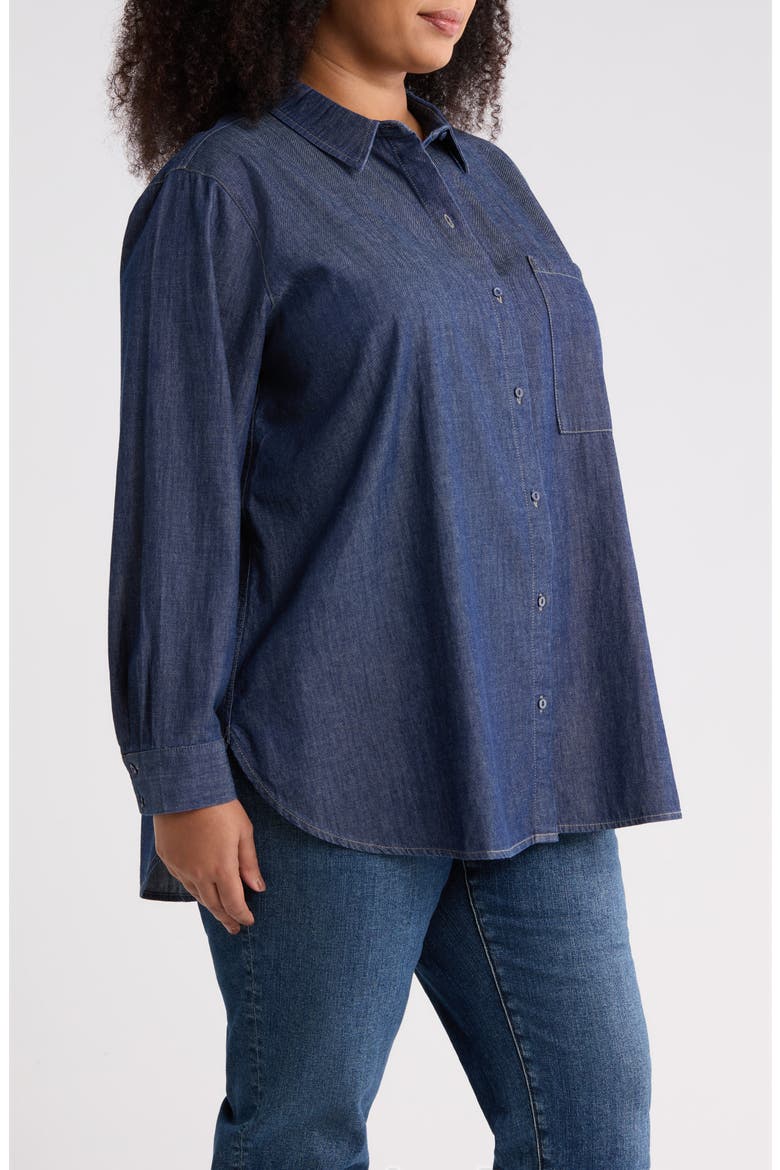 Classic Collar Organic Cotton Denim Button-Up Shirt, Alternate, color, DARK INDIGO