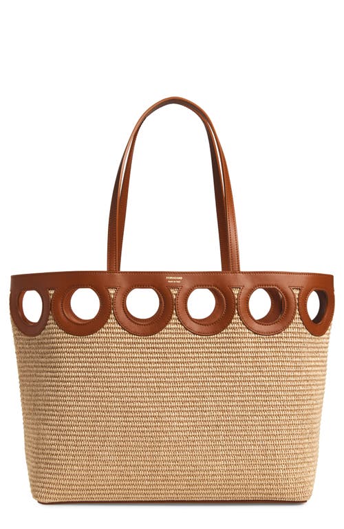 FERRAGAMO Medium Gancini Frame Perforated Raffia & Leather Tote in Naturale/resort at Nordstrom
