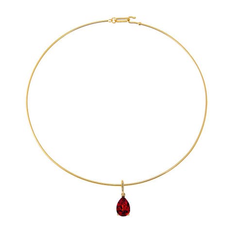 Colored CZ Pear Charm Solid Thin Wire Choker Necklace