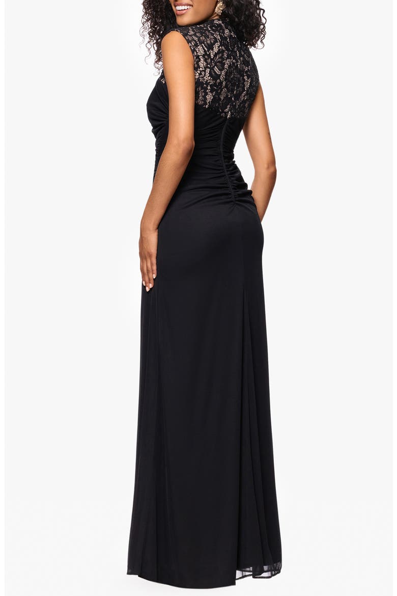 Lace Trim Asymmetric Ruched Gown, Alternate, color, BLACK/ NUDE