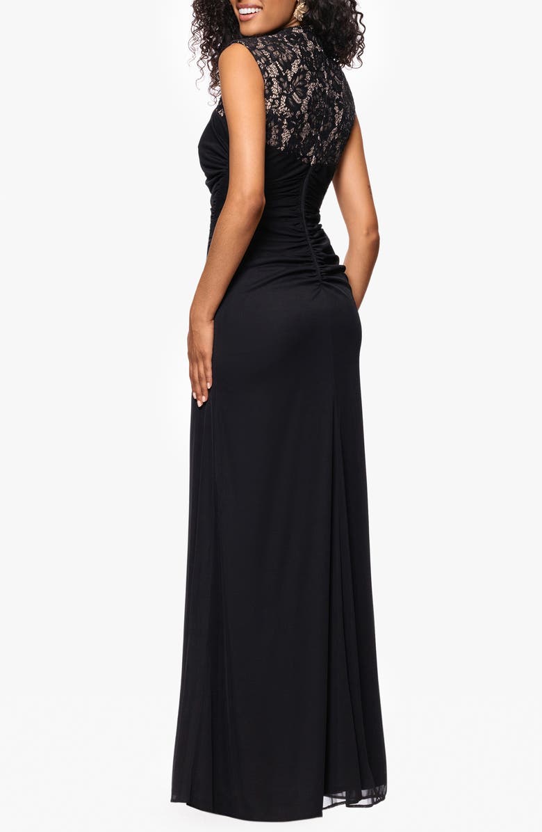 Betsy & Adam Lace Trim Asymmetric Ruched Gown, Alternate, color,