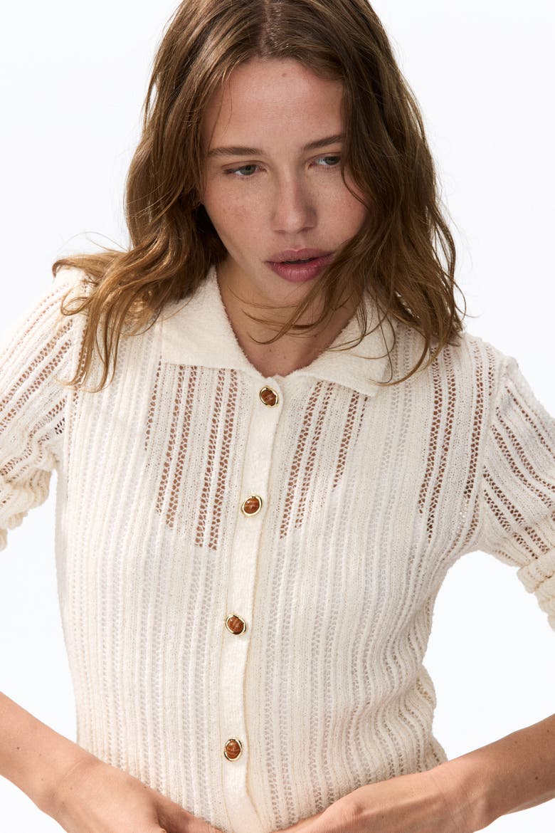 Crochet-look Shirt, Alternate, color, Light beige