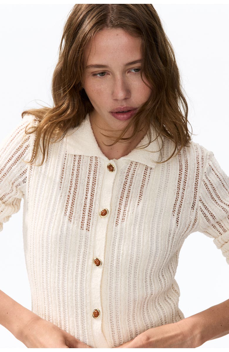 H&M Crochet-look Shirt, Alternate, color, Light Beige