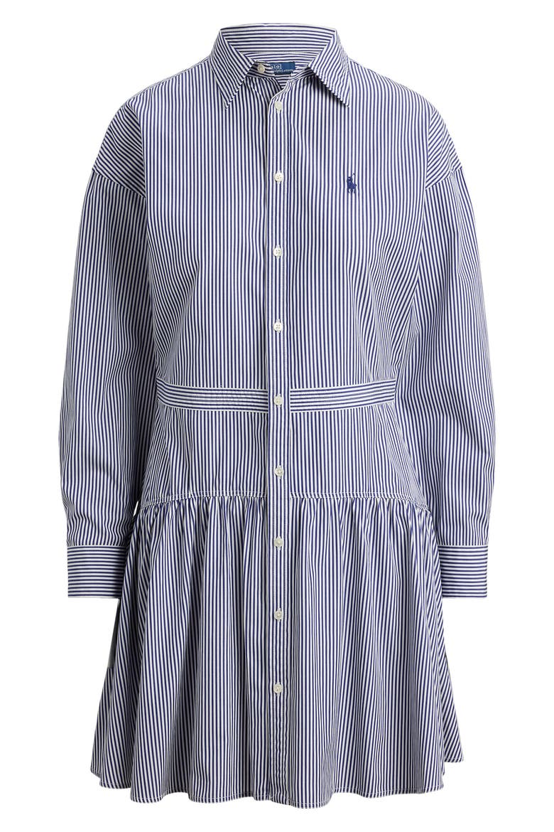 Long Sleeve Stripe Poplin Mini Shirtdress, Alternate, color, WHITE/ FALL ROYAL