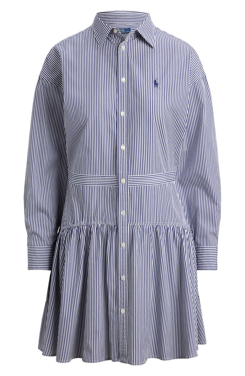 Polo Ralph Lauren Long Sleeve Stripe Poplin Mini Shirtdress, Alternate, color, White/ Fall Royal