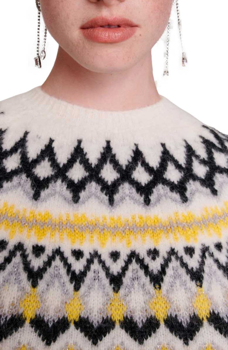 maje Mamonix Fair Isle Metallic Sweater, Alternate, color, Ecru / Yellow